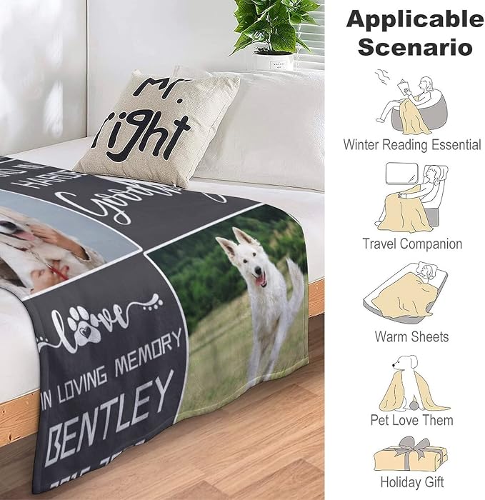 Artsadd Personalized Blanket with Picture in Memory of Dog Custom Photo Blanket Memorial Pet Loss Sympathy Gift