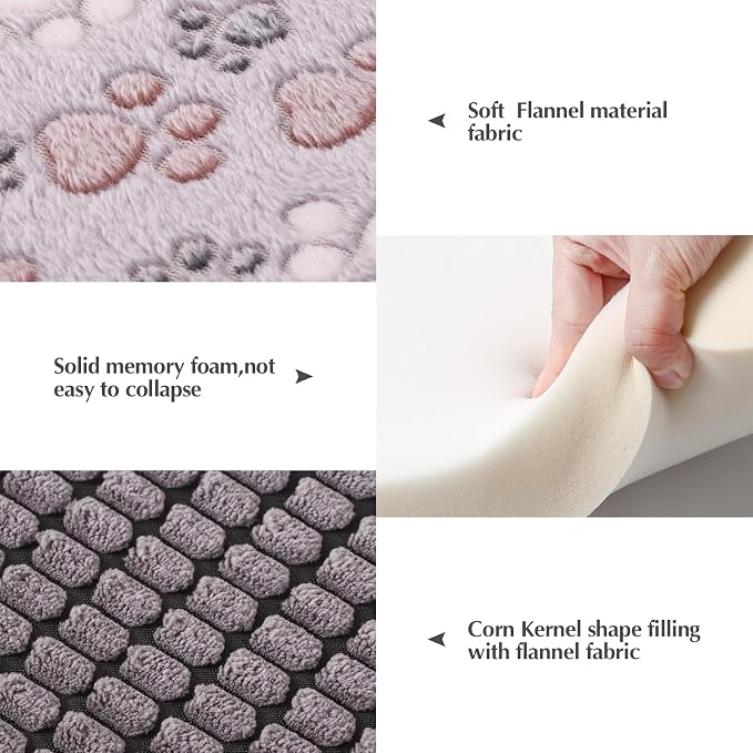 BVAGSS Reversible Dog Crate Pad, Memory Foam Pet Bed Mat, Soft Warm Machine Washable Sleeping Kennel Mattress for Small Medium Large Dogs XH079 (42''x28''x1.6'',Grey Paw)