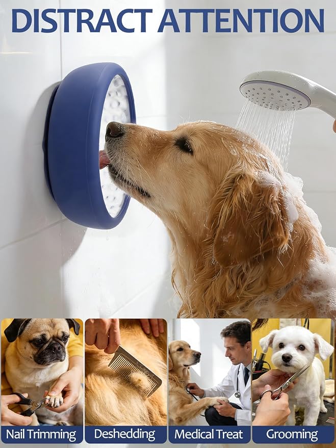 Dog Lick Bowl with Brush and Scraper, Anxiety Relief Lick Mat for Dogs, Non-Slip Freeze Licking Bowl Enrichment Puzzle Feeder for Distraction, BPA Free Silicone, Dishwasher Safe