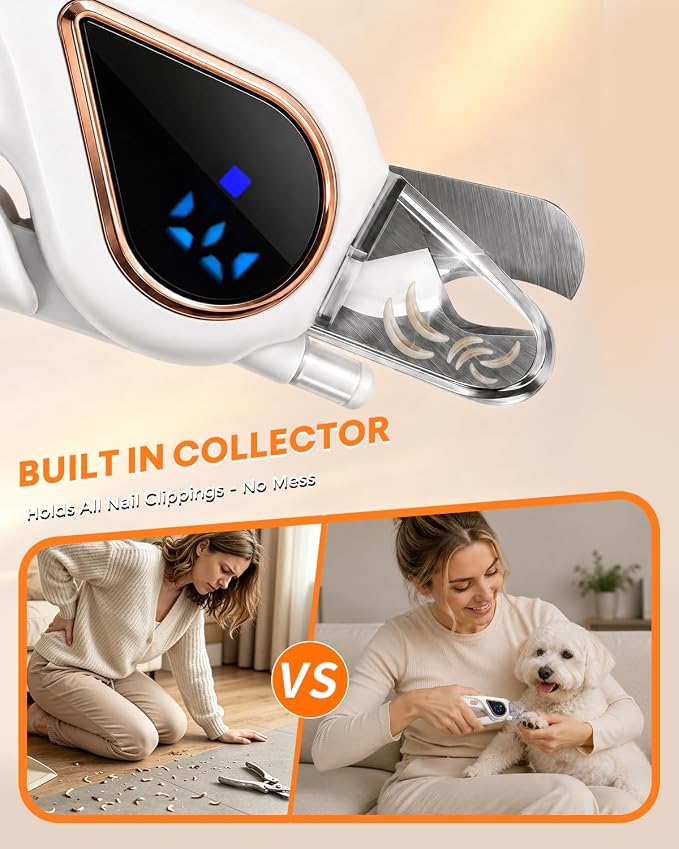 2-in-1 Cat Nail Clippers & Dog Grinder with Dual LED Lights (White) | 3 Speeds Nail Clippers, Quick Sensor, Safety Guard, Type-C Charging, Low Decibel Grinder for Small Medium Large Dogs & Cats