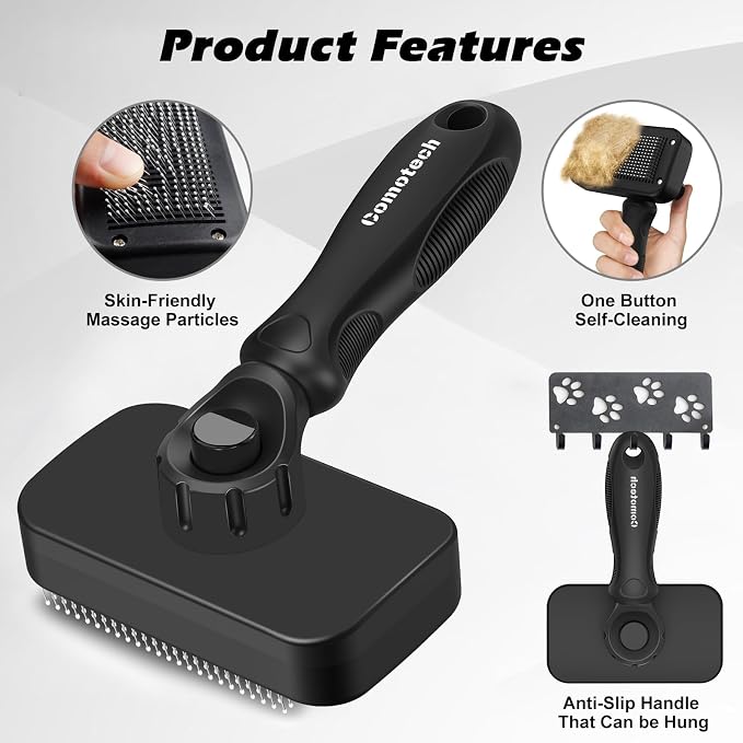 3PCS Cat Grooming Supplies, Cat Brush & Nail Clipper/Trimmer & Flea Comb for Shedding Indoor Cats Essentials Stuff Accessories (Black)