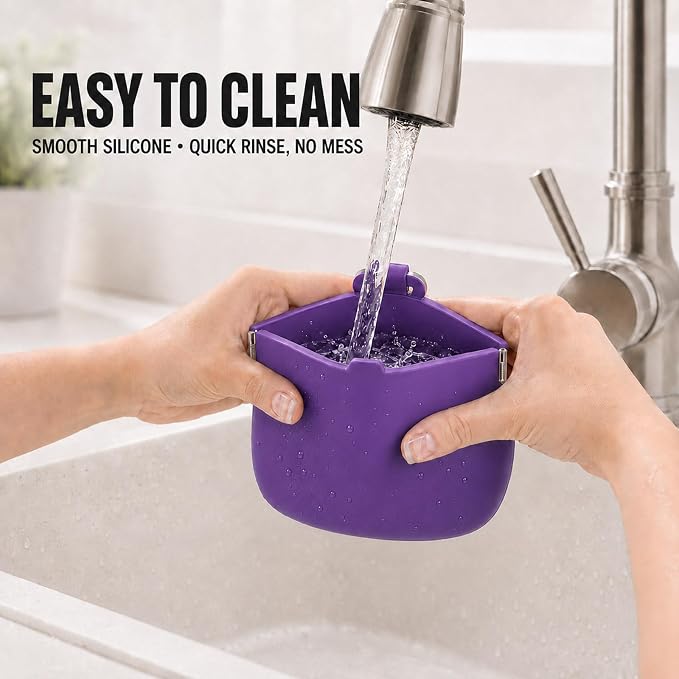 1 Cup Silicone Dog Treat Pouch, Dog Training Treat Bag, Purple | One-Hand Use, Auto-Closes, No Spills When Inverted, Carabiner Keeps Pouch Secure, Easy to Clean, Holds Dry or Wet Dog Food