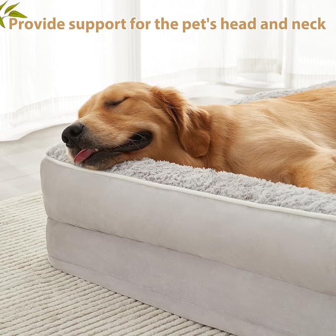 BFPETHOME Orthopedic Washable Dog Bed, Sleeping Couch for Large Senior Dogs | Deluxe Plush Rose Velvet Washable Cover, Egg Crate Foam Support, Waterproof Lining, Non-Slip Bottom, Senior Dogs