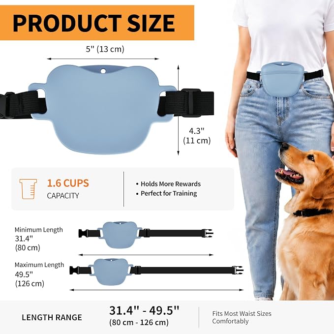 Silicone Dog Treat Pouch with Training Clicker | Upgraded Magnetic Closure, 1.6 Cup Capacity, Food-Grade Silicone, Easy Cleaning, Adjustable Belt for Training and Walking