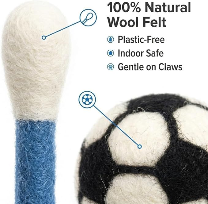 Glaciart One Cat Qtip Toy Set, 5 Pcs Wool Felt Cat Sport Balls (1.5 Inch) & 6 Pcs Cotton Swab Cat Toys, Natural Wool Cat Toys for Indoor Cats