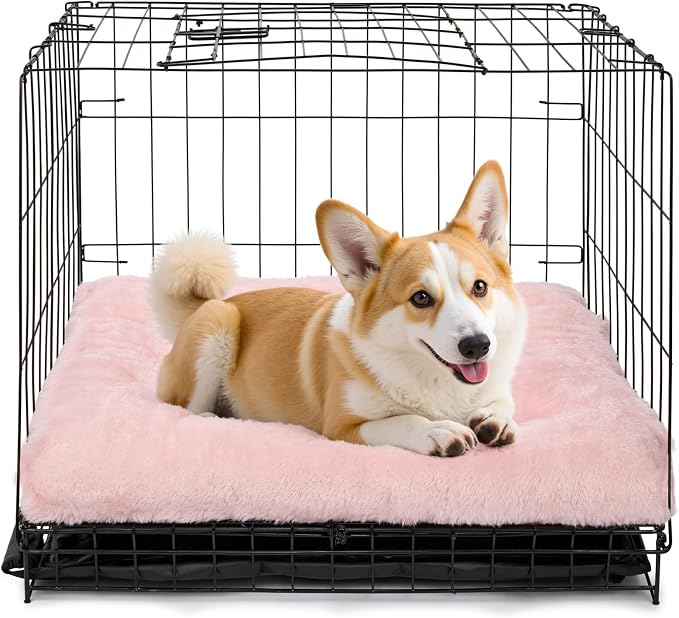 POMIU 2-Pack Dog Bed, Washable Deluxe Plush Crate Beds with Anti-Slip | Machine Washable Kennel Pad Sleeping Mat for Large, Medium and Small Dogs