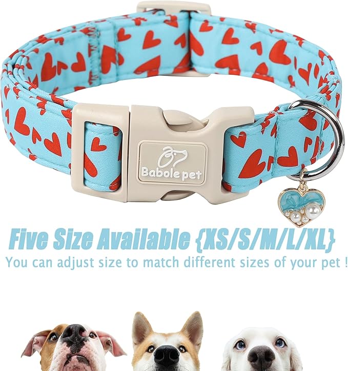Valentines Dog Collar for Giant Large Dogs - Cute Valentine Blue Dog Collars, Adjustable Puppy Red Hearts Collar with Quick Release Buckle for Boys&Girls Dogs XL