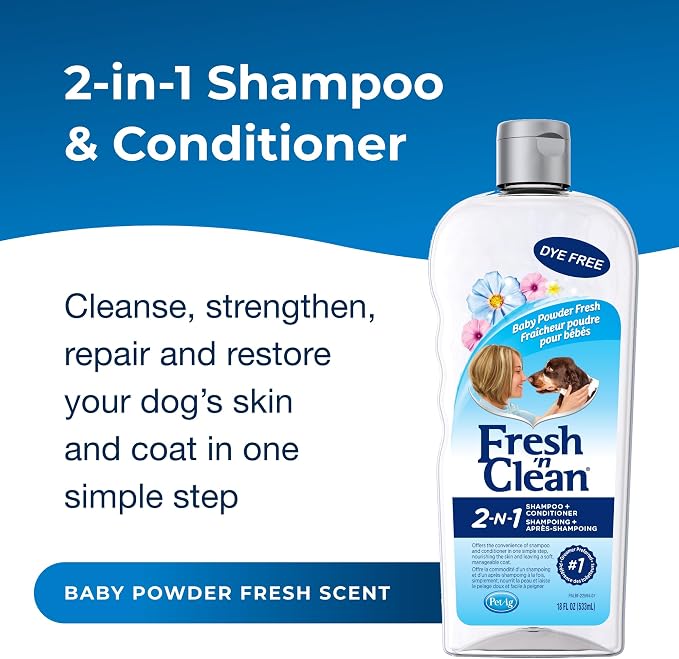 PetAg Fresh 'n Clean 2-in-1 Baby Powder Formula Conditioning Shampoo, 18-Ounce