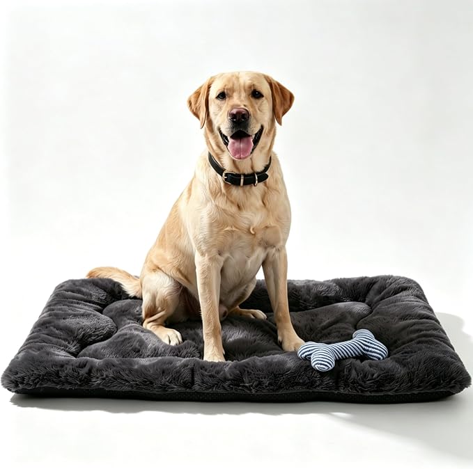 Dog Bed 42" for Metal Crate Pad,Washable Sleeping Mat for Medium/Large Pets | Soft faux rabbit fur, non-slip,machine wash/dry, plush cushioning, for crates, floors & travel, multiple sizes for all breeds