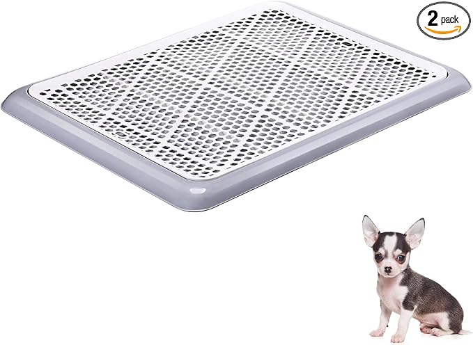Mifoci 2 Pcs Dog Potty Tray Mesh Puppy Training Pad Holder Floor Protection Portable Pee Pad Pet Toilet Training Tray Litter Box Corner for Medium and Large Dogs (19.7 x 14.2 Inch,Gray)