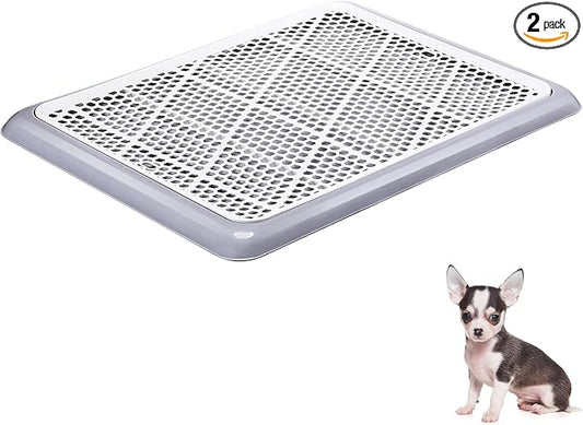 Mifoci 2 Pcs Dog Potty Tray Mesh Puppy Training Pad Holder Floor Protection Portable Pee Pad Pet Toilet Training Tray Litter Box Corner for Medium and Large Dogs (19.7 x 14.2 Inch,Gray)