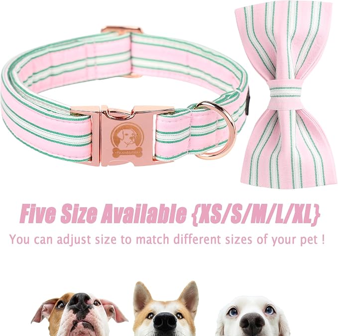 MR. CHUBBYFACE Pink Dog Collar, Cute Dog Collar with Bowtie, Summer Adjustable Girl Boy Collar with Metal Buckle, Durable Collars for Small Medieum Large Dogs