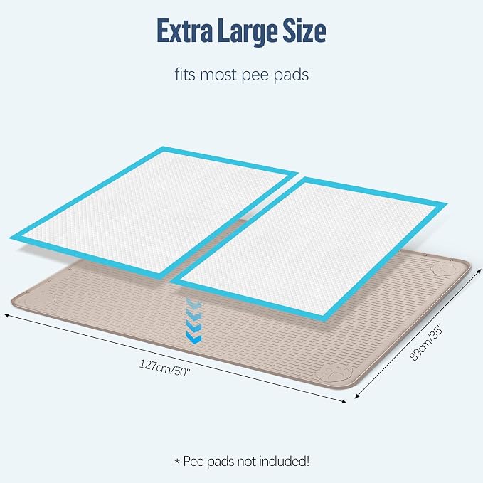 Pee Pad Holder for Dogs 50''x35'' Silicone Puppy Pee Pad Tray, Khaki | Extra Large Dog Potty Tray Leak-Proof, High Edge, No Spill Training Pads for Floor Protection, No Pee Pads
