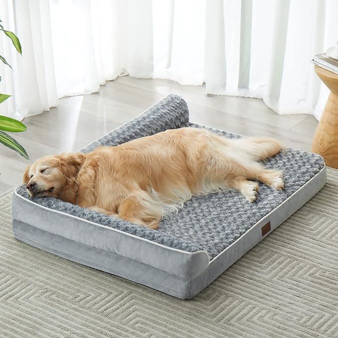 BFPETHOME Orthopedic Washable Dog Bed, Sleeping Couch for Large Senior Dogs | Deluxe Plush Rose Velvet Washable Cover, Egg Crate Foam Support, Waterproof Lining, Non-Slip Bottom, Senior Dogs