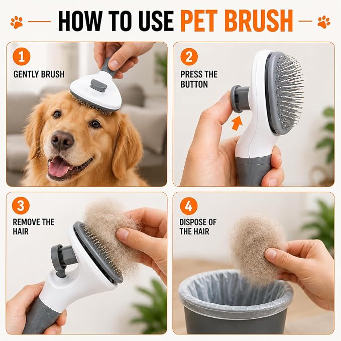 4-in-1 Pet Hair Remover Kit with Pet Hair Removal Glove, Dog Brush for Shedding, Self Cleaning Slicker Brush, Silicone Pet Hair Remover,Reusable Lint Roller for Dogs, Cats, Furniture, Carpet & Clothes