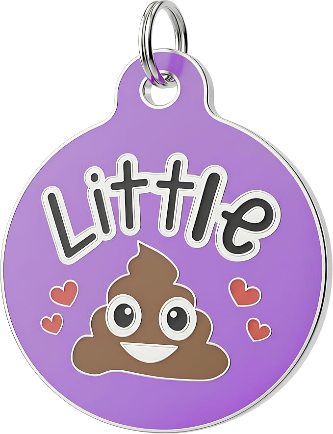 Bad Tags Personalized Dog and Cat ID Tags in 25+ Designs and 2 Sizes - 5 Lines of Custom Engraved Text - Funny Cute Personalized Pet Tags (Little Sh*t - Purple, Small (1 inch))