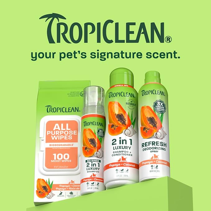 TropiClean No Rinse Waterless Dog Shampoo, Papaya & Coconut Scent, 7.4oz