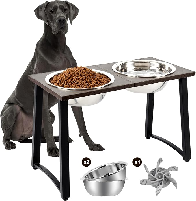 Elevated Dog Bowls for Large Dogs with Slow Feeder, 2 Stainless Steel Dog Bowls -101oz, 16.5" Tall Raised Dog Food Water Bowl Stand for Large Breed, Extra Large Dogs