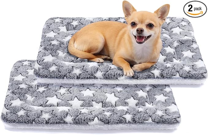 Mora Pets Dog Bed Crate Pad Ultra Soft Pet Bed with Cute Star Print Washable Reversible for Large Medium Small Dogs 21 x 12 inch 2 Pack Grey