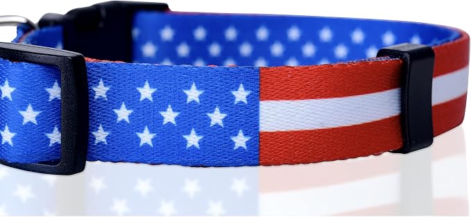 Native Pup American Flag Dog Collar- Red White and Blue- Patriotic Collars for 4th of July, USA- Adjustable Small, Medium, Large Breed Dogs (Medium, Flag I)