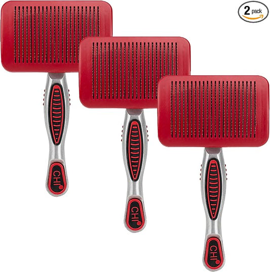 CHI for Dogs Self Cleaning Slicker Brush with Pivoting Head, Small Dog Grooming Brush for Detangling and Removing Loose Hair, Fine Wire Pins for Small Breed Dog Coats, Ergonomic Handle - 3 Pack