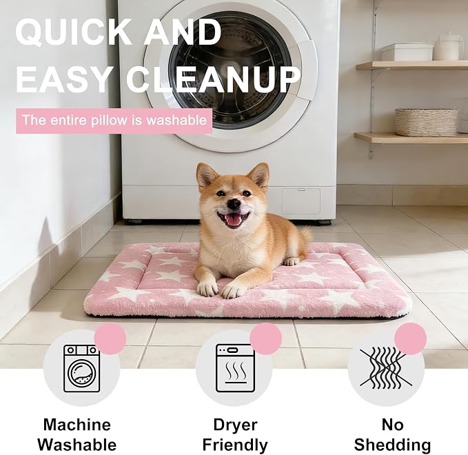 Dog Bed Mat – Soft & Comfortable Dog Kennel Pad for Crate – Durable Crate Bed & Mat for Dogs & Cats – Ideal for Crate, Kennel, and Home Use (Big&Little Stars Pink, XS(18"*14"*1.5"))