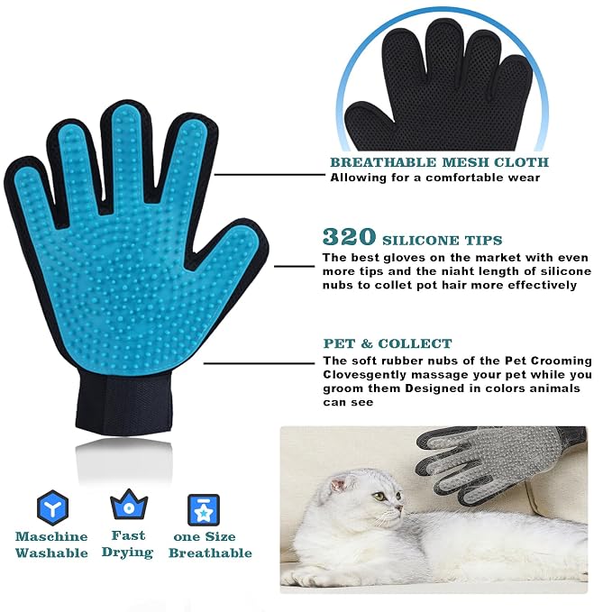 4Pcs Dog Shower Grooming Kit,Soft Silicone Pet Shampoo Massage Dispenser Grooming Shower Brush,Adjustable Soothing Rubber Brush,Self-Cleaning Slicker Comb,Gentle Deshedding Brush Glove for Cats & Dogs