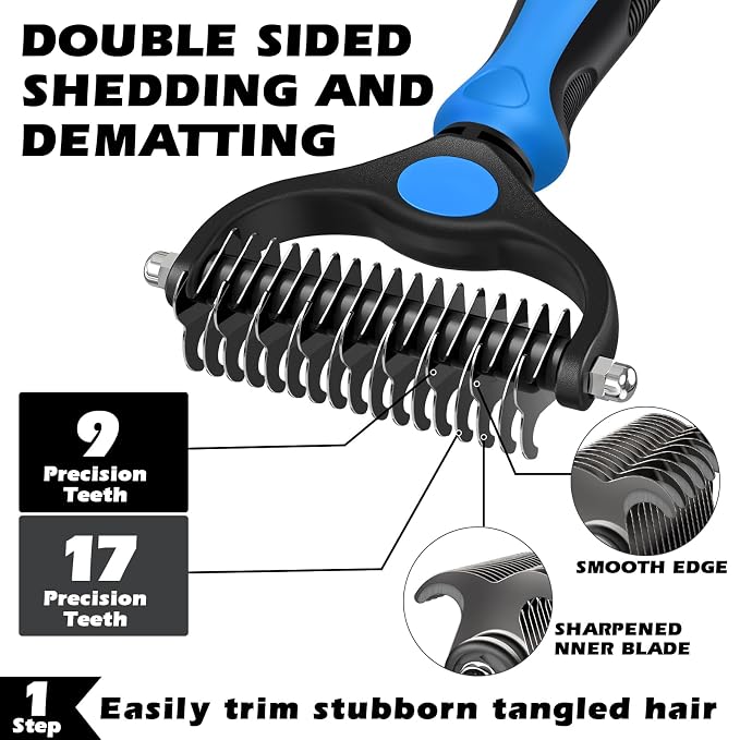 Professional 7 in 1 Pet Grooming kit I Dog Brush & Cat Brush I Dog&Cat Comb I Dog&Cat Nail Clipper/Trimmers with Nail File I Dog Bath Brush I Dog&Cat Flea Comb I Pet Supplies(Deep Blue)