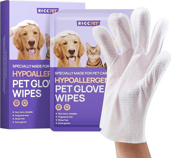 HICC PET Dog Wipes for Dogs & Cats, Individual Glove Packs, 6 Count | Travel-Ready, Head-to-Tail Grooming, No-Rinse Freshening, Plant-Based Formula, Fits Bags & Backpacks, Unscented