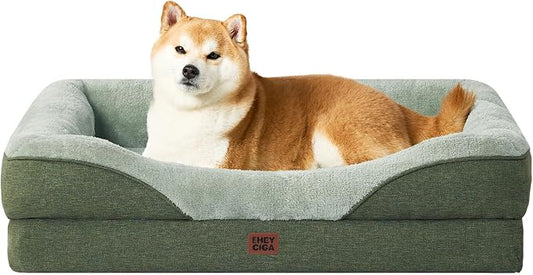 EHEYCIGA Orthopedic Dog Bed for Large Sized Dog, 36x27 Inch Large Memory Foam Dog Couch Bed with Sides, Waterproof Liner & Washable Removable Cover, Bolster Pet Sofa, Green