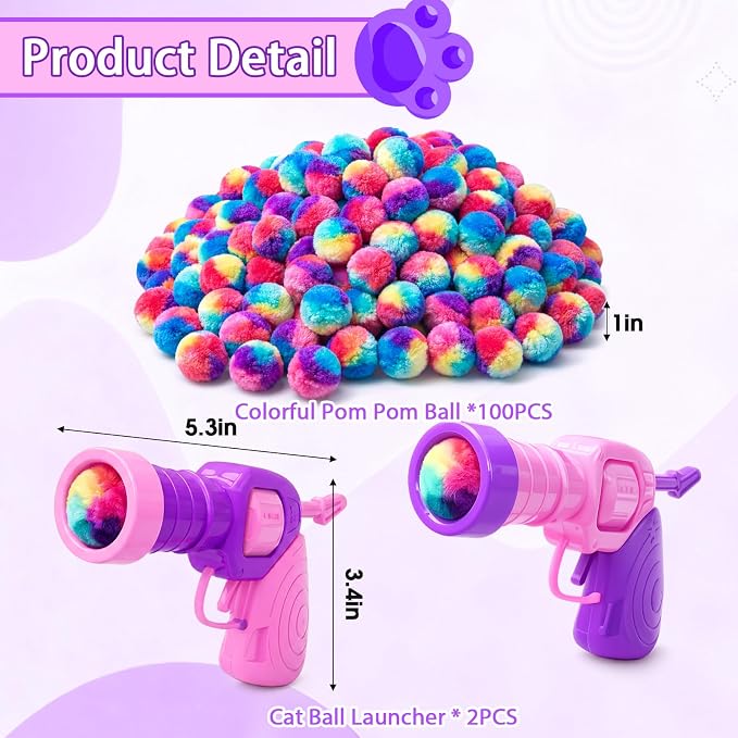Mity rain 51PCS Cat Ball Launchers & Pom Pom Balls Interactive Cat Toy Set – Safe Soft Plush Kitten Toys for Indoor Cats, Fun Kitten Toys for Endless Active Play