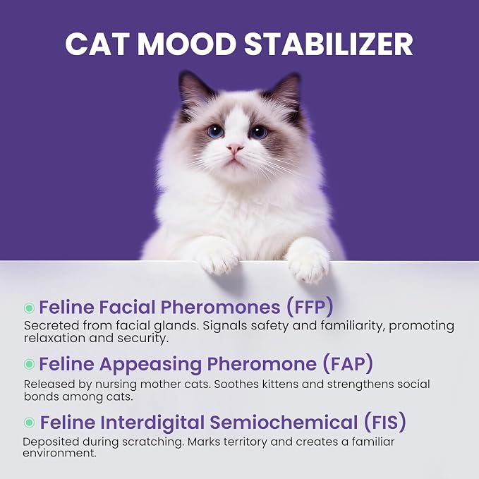Calming Diffuser for Multi-Cat, 60-Day Supply | 1 diffuser + 2 refills, 30-day per refill, odorless, reduces fighting, spraying & scratching, leak-free