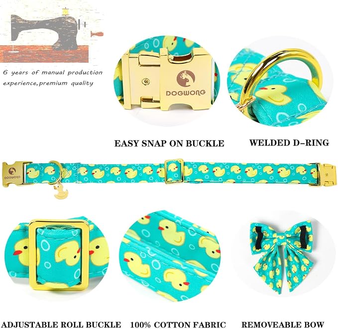 Duck Dog Collar for Boy Dogs, Spring Summer Boy Dog Collar with Sailor Bowtie- Adjustable Sailor Bow Medium Dog Collars for Male Dogs M