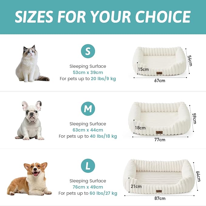 Cute Pet Bed for Small Dogs & Cats - Washable Rectangle Dog Bed with Anti-Slip Bottom, Soft Calming Cat & Puppy Bed for Indoor Pets (30"x23"x7", Cream)