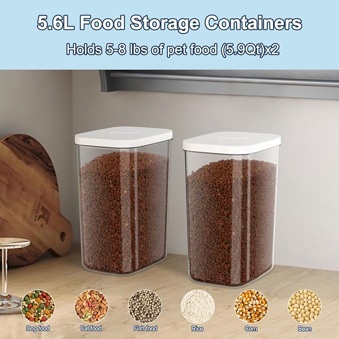 LEAWALK 5-8 Lbs/6Qt Airtight Dog Cat Food Storage Container and Pet Storage Bin BPA-Free, PET Clear Stackable Dog Treat Containers Measuring Scoop Suitable for Dogs Food, Cats Food and Other Dry-1Pack