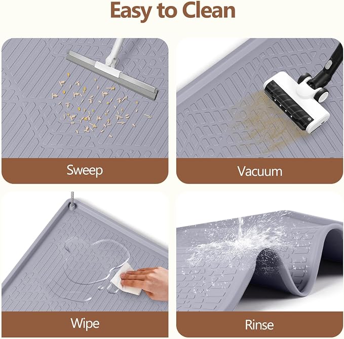 Silicone Cat Litter Box Mat 34'' x 22'' Cat Mat with Toy, Grey | Extra Large Litter Mat with lip, Non-Slip Waterproof Cat Litter Mat Litter Trapping Mat for Floor, Easy to Clean