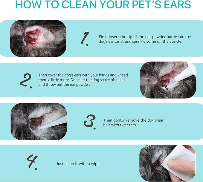 Dog Ear Powder for Hair Removal, Ear Infection Treatment for Dog & Cat,2pcs | Advanced Dog Ear Cleaner, Supports Infection Prone Ears, Gently Removes Ear Wax, Reduce Ear Odor in Pets & Soothes Itchy Ears