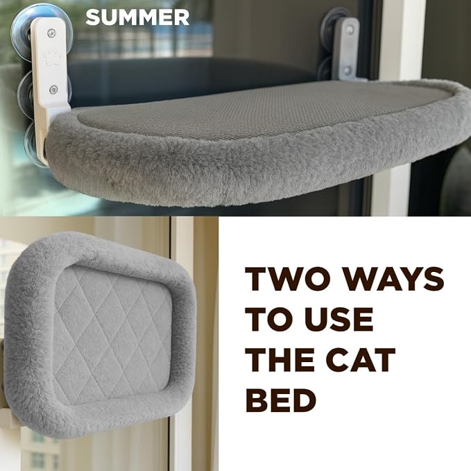 Cat Window Perch – Strong 6 Suction Cup Foldable Cat Hammock Bed for Large Cats and Kittens That Holds up to 50 lbs with Washable Reversible Cover, Sturdy Metal Frame for Window (Gray)