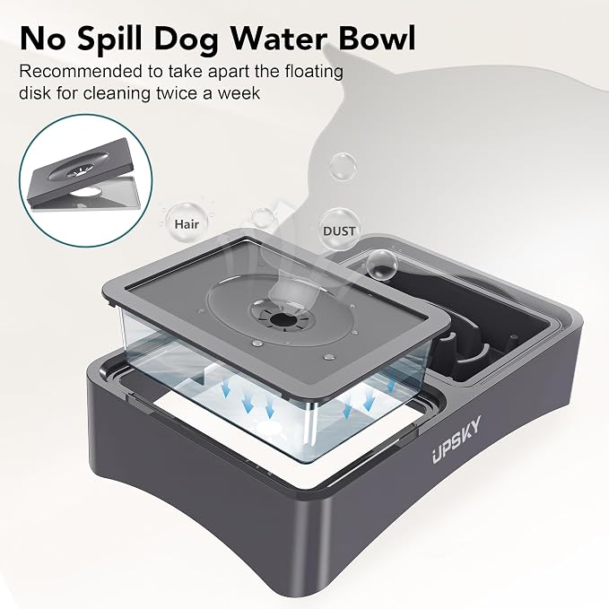 UPSKY 2-in-1 Elevated Dog Bowls Set with 4 Height Adjustable Stand, Gray | No Spill Water Bowl, Slow Food Bowl, No-Splash, Anti-Slip, Dishwasher Safe, Folding Design, Suitable for Small Medium Dogs