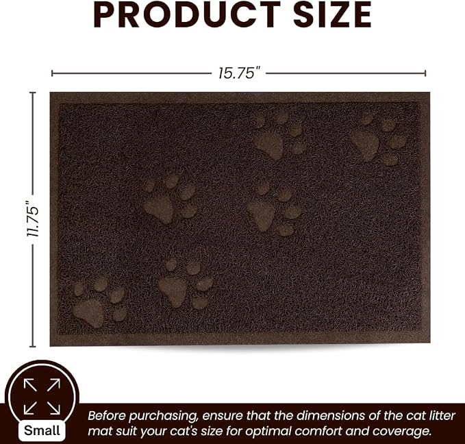 Andalus Small Cat Litter Mat, Pack of 1 - Waterproof, Non-Slip & Easy to Clean Cat Litter Box Mat for Extra Efficient Pet Litter-Trapping, Brown (15.75” X 11.75”)