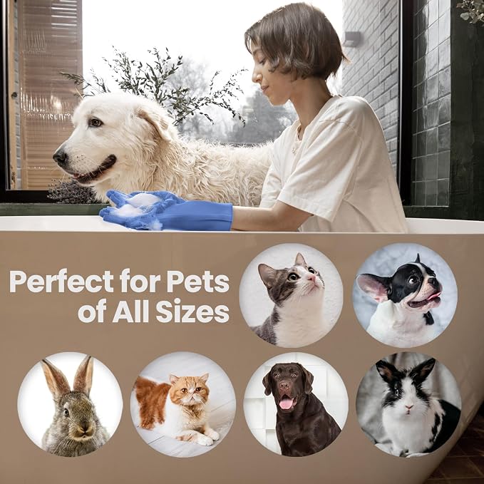 DELOMO Large Silicone Pet Grooming Gloves Dog Washing Gloves, 1 Pair Blue | 3000 Soft Silicone Bristles, 5-Finger Flexible, Massages & Removes Fur, Non-Slip, Easy Clean, for Dogs/Cats/Horses
