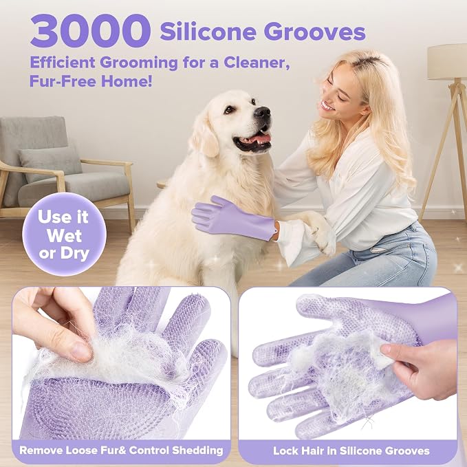 Augwind 6PCS Grooming & Bath Supplies for Dogs, Cats | Dog Washing Gloves | Dog Bath Brush | Dog Shower Brush | Pet Grooming Gloves | Dog Grooming kit | Pet Supplies for Showerhead & Sprayer (Purple)