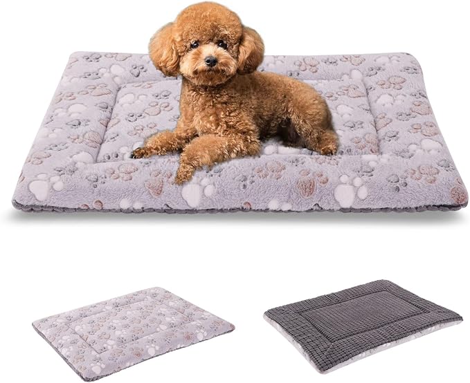 BVAGSS Reversible Dog Crate Pad, Memory Foam Pet Bed Mat, Soft Warm Machine Washable Sleeping Kennel Mattress for Small Medium Dogs XH079 (30''x20''x1.6'',Grey Paw)