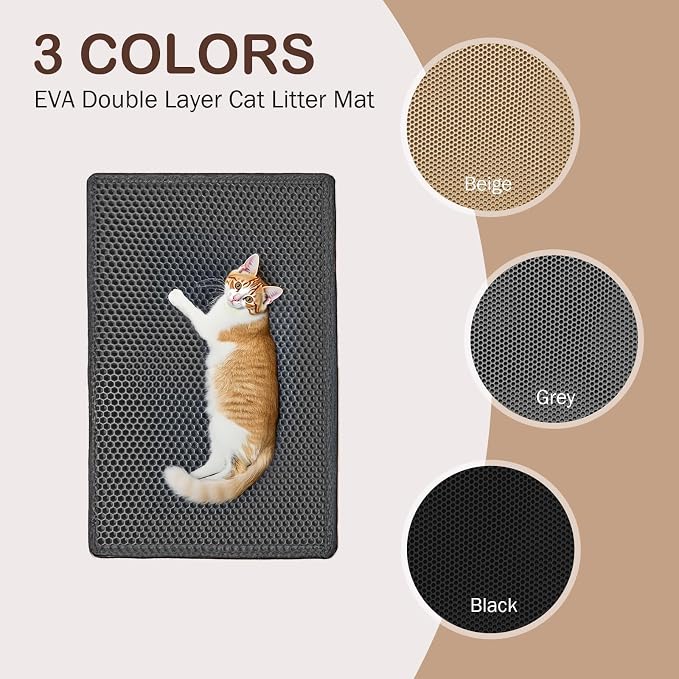 Grey Litter Mat, 47.2x27.6 Inches Double Layer Honeycomb Litter Box Mat, Waterproof Urine Proof Larger Cat Box Mat