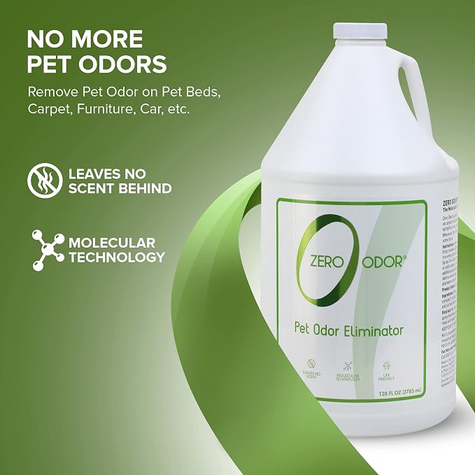 Zero Odor Pet Odor Eliminator Refill for Cat & Dog Urine, Carpet, 128 oz | Enzyme free, Urine Smell Eliminator for Pet Beds, Litter Areas & Furniture – No Lasting Scent, Sprayer not Included