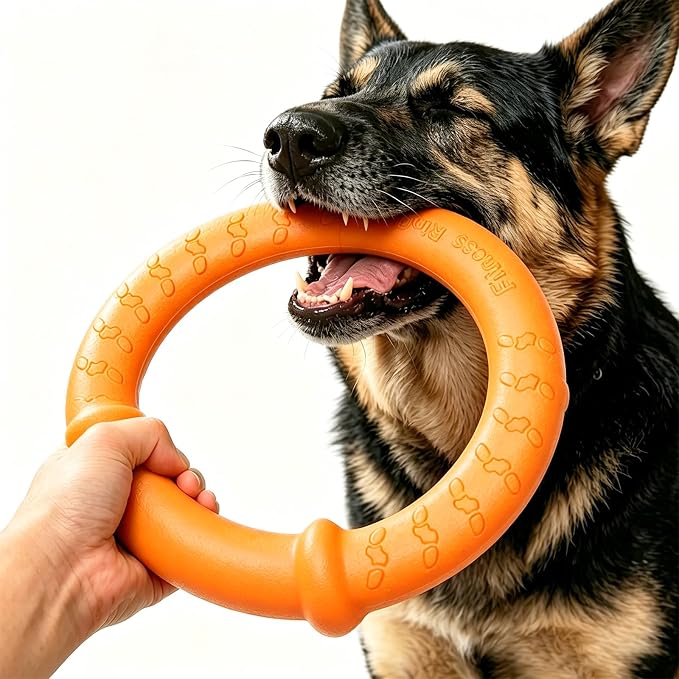 LaRoo Dog Ring Toy, Durable Soft Flying Disc, Thickened, Floatable Dog Chew Ring for Medium Large Dogs, Interactive Tug of War & Fetch Toy for Outdoor Training, Teeth Cleaning & Exercise (Orange)