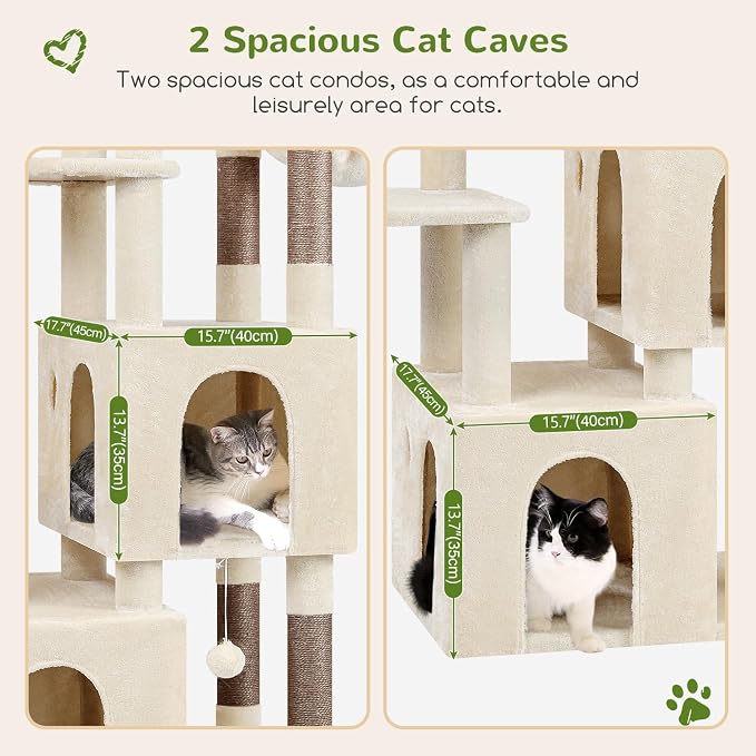 Globlazer Heavy Duty Cat Trees for Big Cats Maine Coon, F61, Beige | Cat Tower for Indoor Large Adult Cats with Scratching Post, Extra Large Top Perch, Cat Condos, 61inch