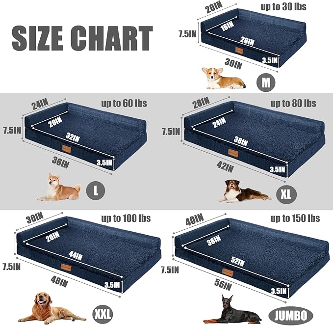Patas Lague Orthopedic Medium Dog Bed Washable Pet Sofa Bed 30X20 Navy Blue | 2-Sided Bolster Egg-Crate Foam Dog Couch Medium Size Dogs, Waterproof Removable Washable Cover, Nonskid Bottom Pet Crate Mat