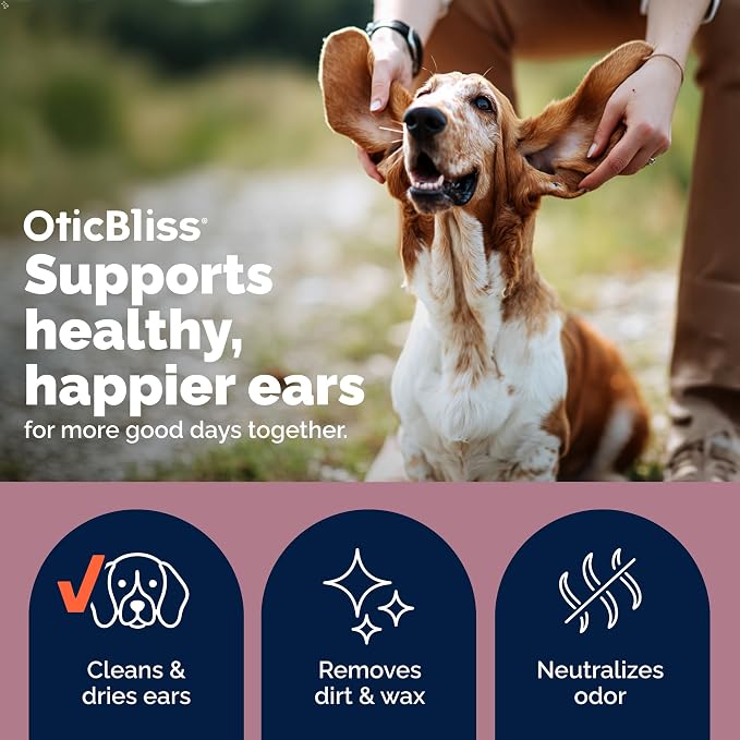 Vetnique Oticbliss Cat & Dog Ear Cleaner & Drying Flush for Wax & Odor | Dog Ear Wash & Drying Solution, Ear Wax Remover & Cleaner for Cats & Dogs, Aloe Soothes Itchy Ears After Swim, Bath & Groom