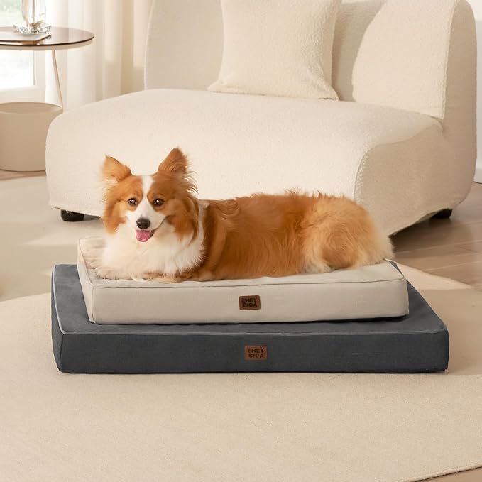 EHEYCIGA Large Orthopedic Memory Foam Dog Bed Washable, 36x27Inch, Beige | High Density Egg Crate Foam, Waterproof Liner, Removable Easy Clean Cover, Non-Slip Bottom, Fits Floor, Camping and Car